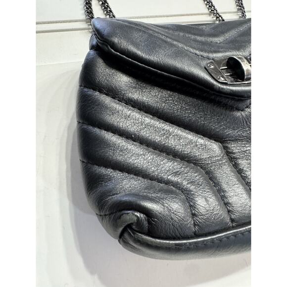 Divina Firenze Leather Two Way Elegant Black Quilted Shoulder Crossbody Bag - Picture 3 of 9